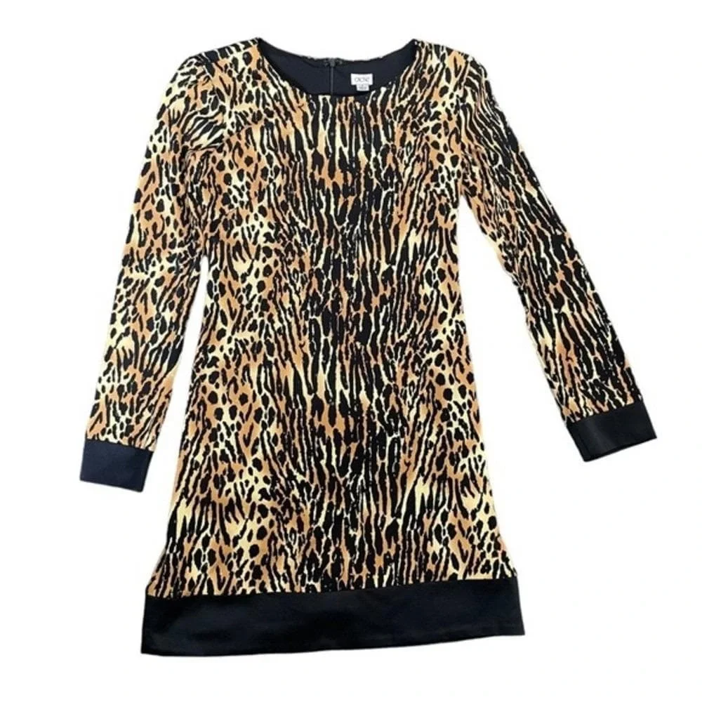 cache casual dresses Cache | Dresses | Cache Leopard Print Dress Long Sleeve Black Trim Party  Cocktail Size 4